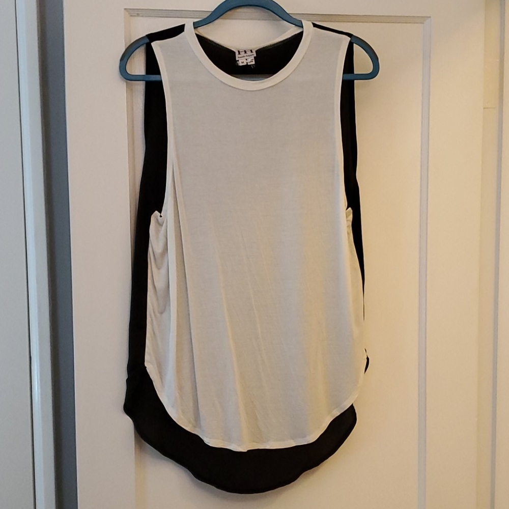 HAUTE HIPPIE Ivory/Black High-Low Tank Top